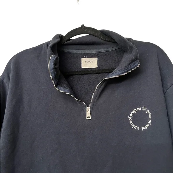 P&Co A Piece of Progress for Peace of Mind Sweatshirt Pullover Crew Half Zip - Picture 7 of 9